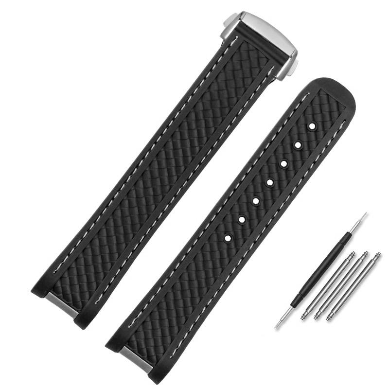 Cinturino per Orologio Adatto per Omega Seamaster 300 AT150 Aqua Terra Ultra Light 8900 Fibbia in Acciaio Cinturino Braccialetti Gomma Silicone 20mm