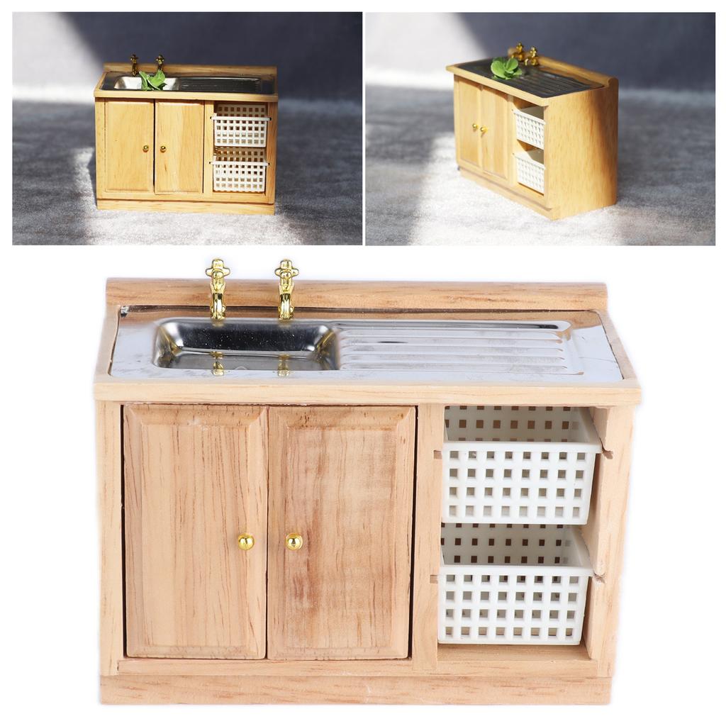 1:12 Wooden Wash Basin Small Exquisite Furniture Bathroom Sink for Doll House Kitchen Decor