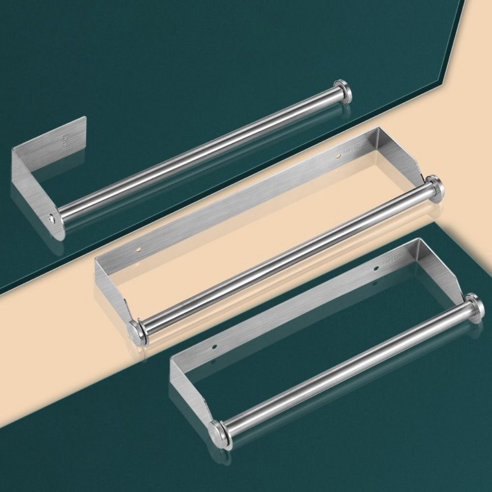 Stainless Steel Plastic Wrap Holder Adhesive or Screw-in Space Saving Roll Towel Rack Wall Mounted Kitchen Paper Dispenser
