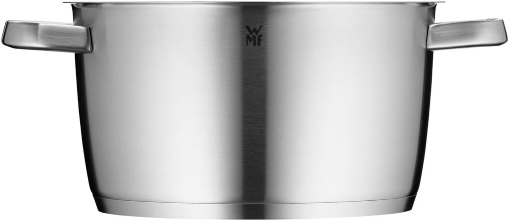 WMF Iconic Large Cooking with Metal Induction Cooking Large Cromargan Polished Stainless Uncoated Pot, 24cm, Lid, Pot, 5.6L, Pot, Steel,