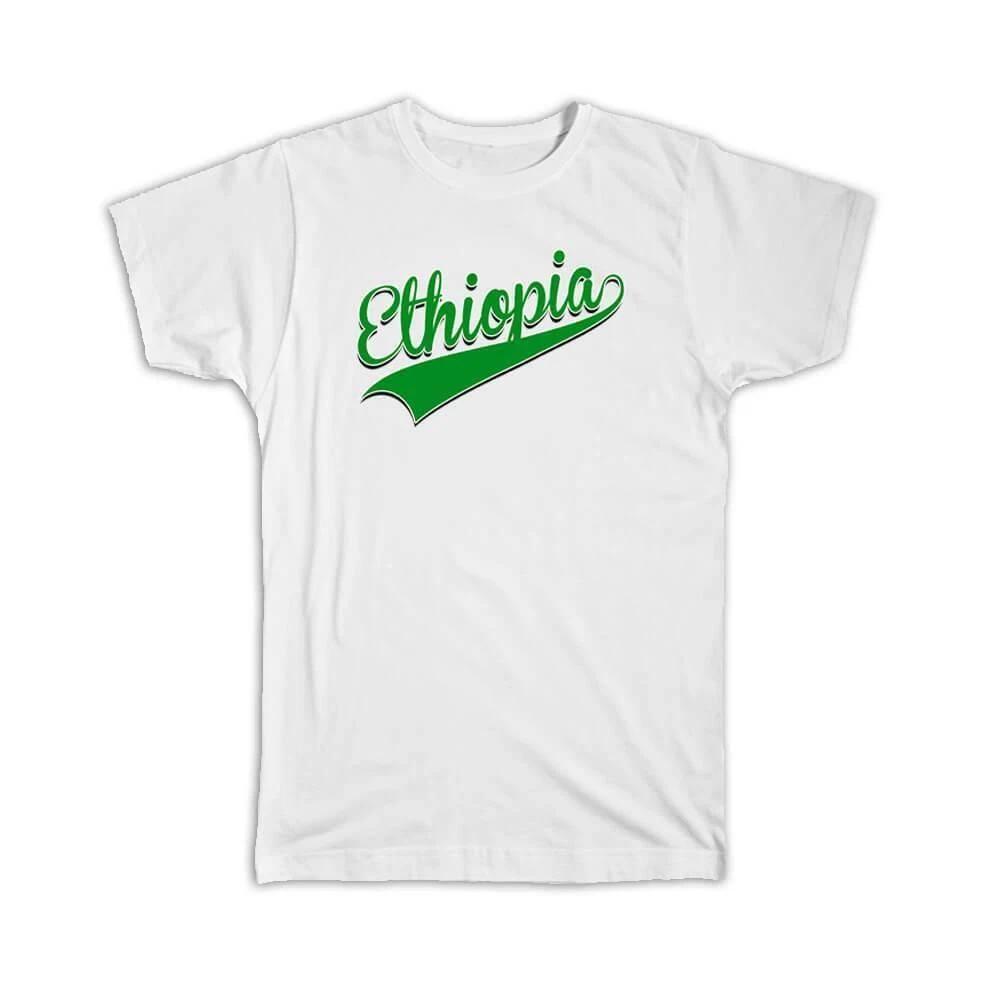 Gift T-Shirt : Ethiopia Flag College Script Calligraphy Country Ethiopian Expat S