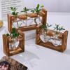Creative Wooden Frame Heart Shape Hydroponic Small Vase Green Pineapple Plant Glass Bottle Bonsai Container Home Desktop Decor