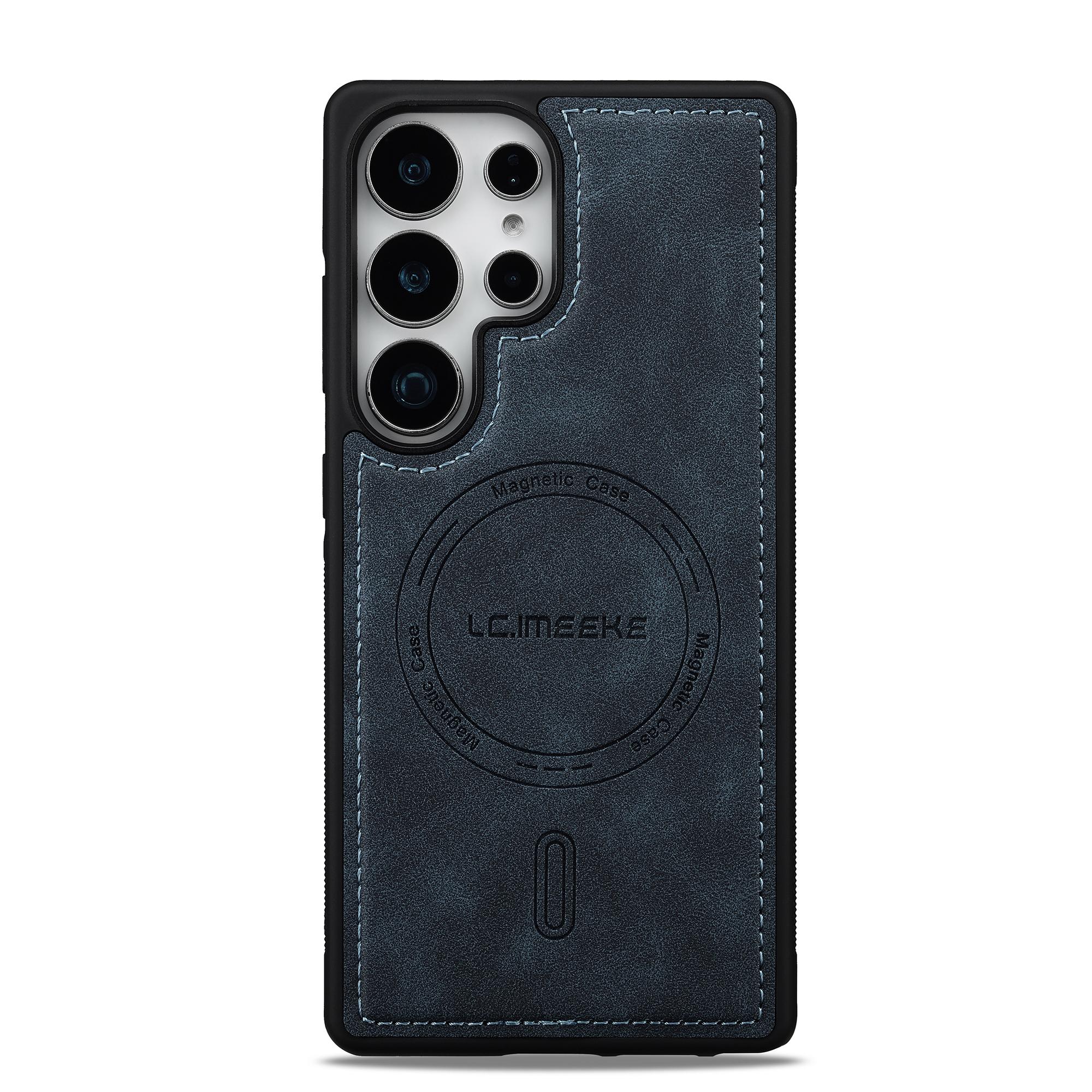 

Business PU Leather Strong Magnetic Leather Phone Case For Samsung S25 Ultra S24 Plus S23 S22 A36 A56 Wireless Charging Cover Galaxy S23 FE синій