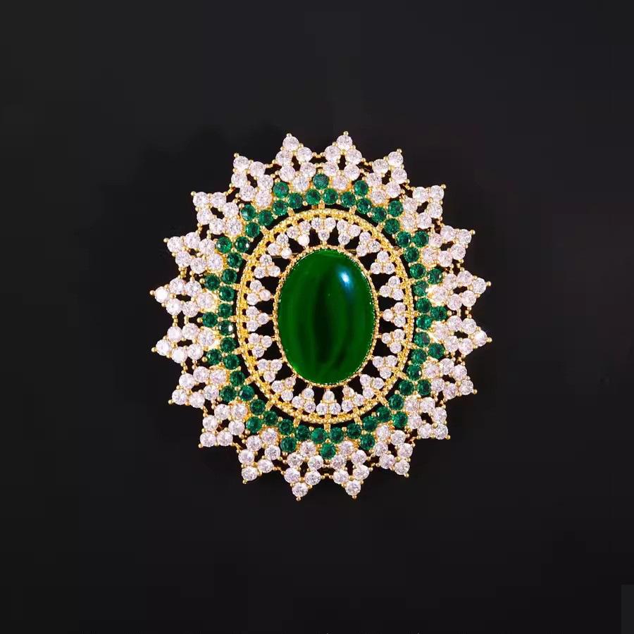 

Women Men Fashion High-end Exqusiite Round Green Rhinestone Brooch Badges Elegant Party Banquet Crystal Accessories зелений