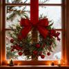 Mini Cabinet Christmas Wreath Red Bow Ribbon Tie Berry Wreath Christmas Garland Decor For Wall Mantle Kitchen Home Outdoor