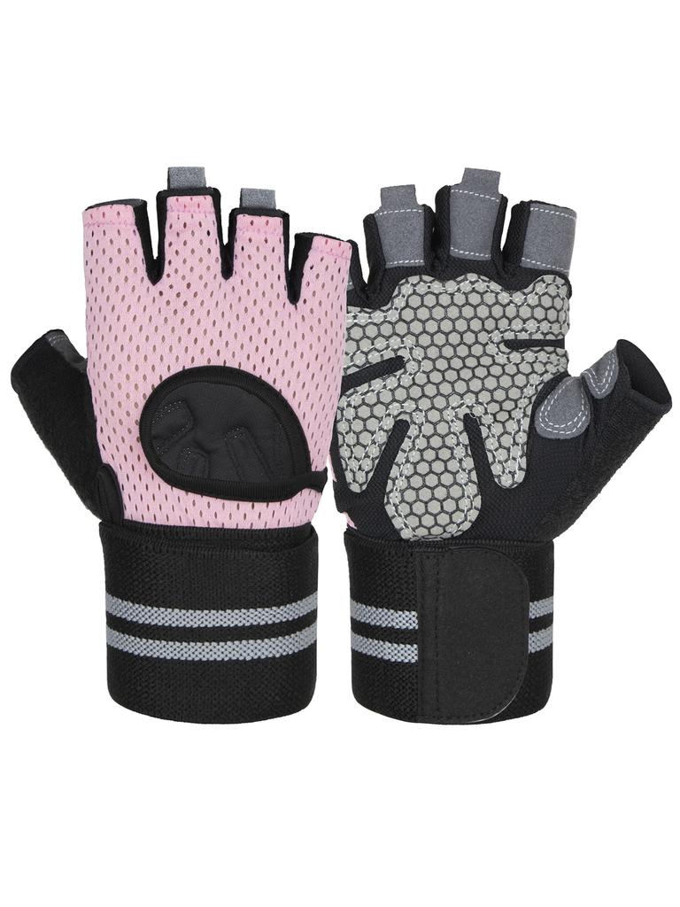 Weightlifting Gloves Wristband Support Features Breathable Anti-Slip Sports Gym Gloves Bodybuilding Powerlifting Fitness Training Exercise
