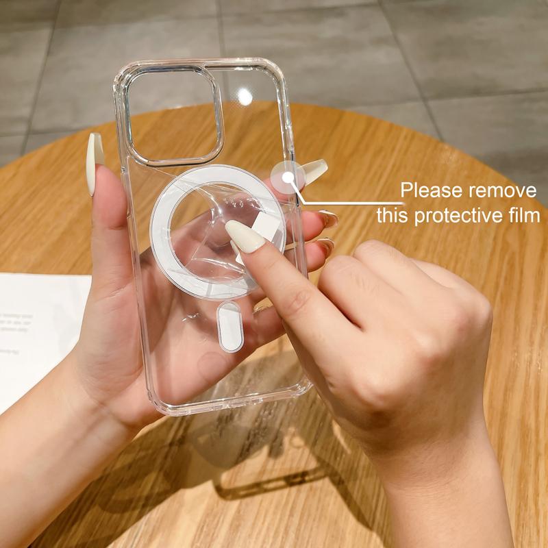 Transparent Acrylic + TPU 2in1 Magnetic Wireless Charging Clear Case Hard Back Case Compatible for iPhone Samsung
