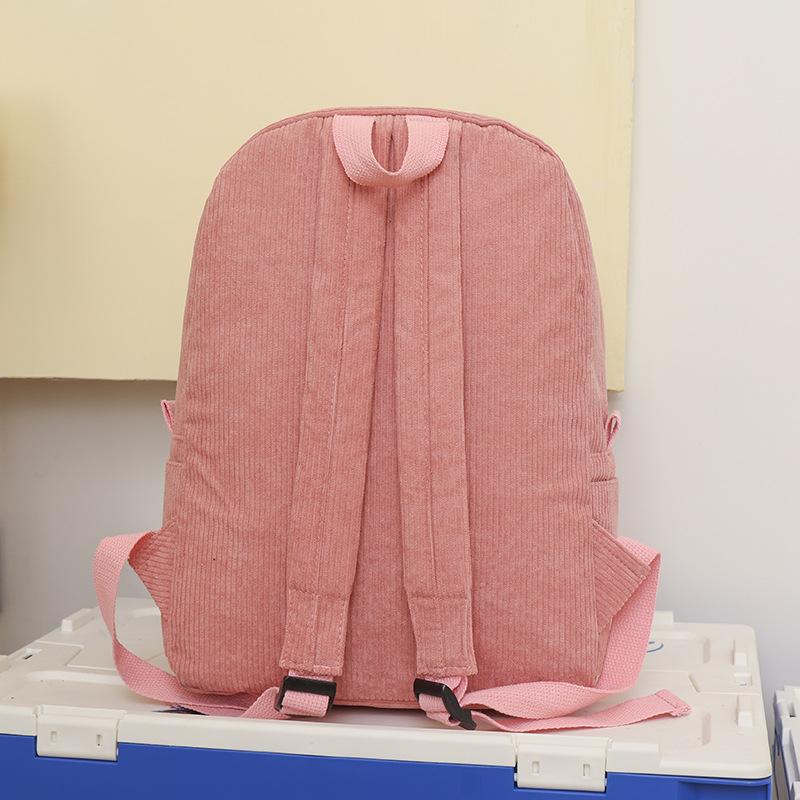 Schoolbag new solid color student schoolbag female corduroy high value large capacity backpack simple college student simple