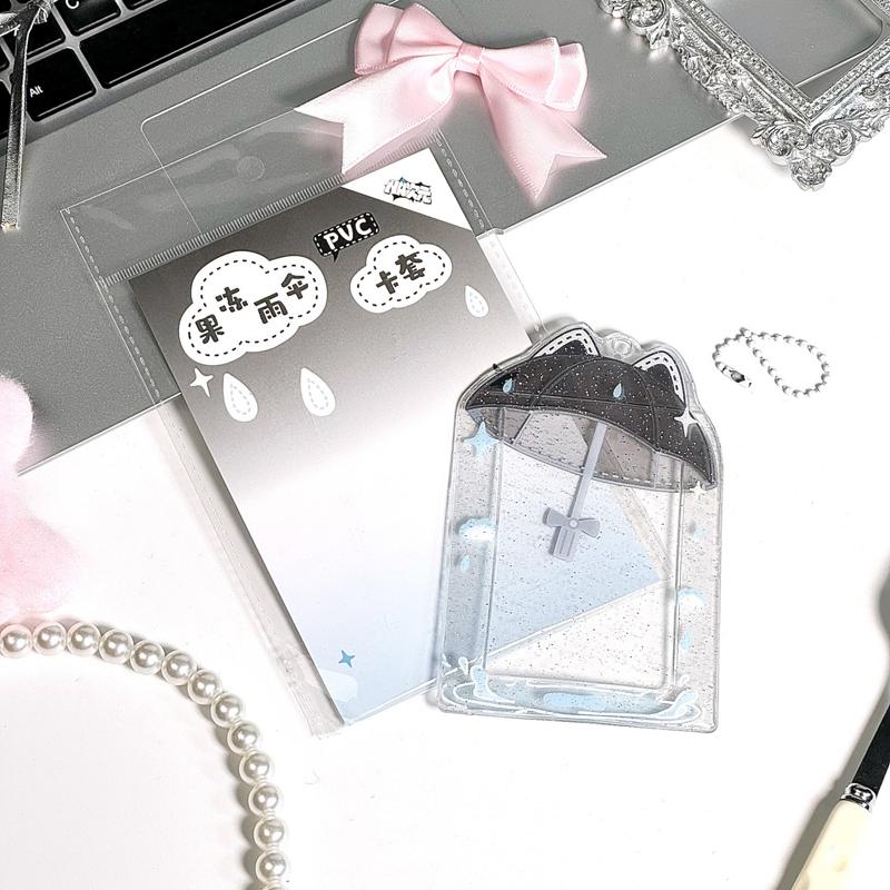 3 Inch Clear Umbrella Photocard Holder PVC Keychain Photo Card Holders ID Badge Holder Card Display Desktop Decor Card Sleeve