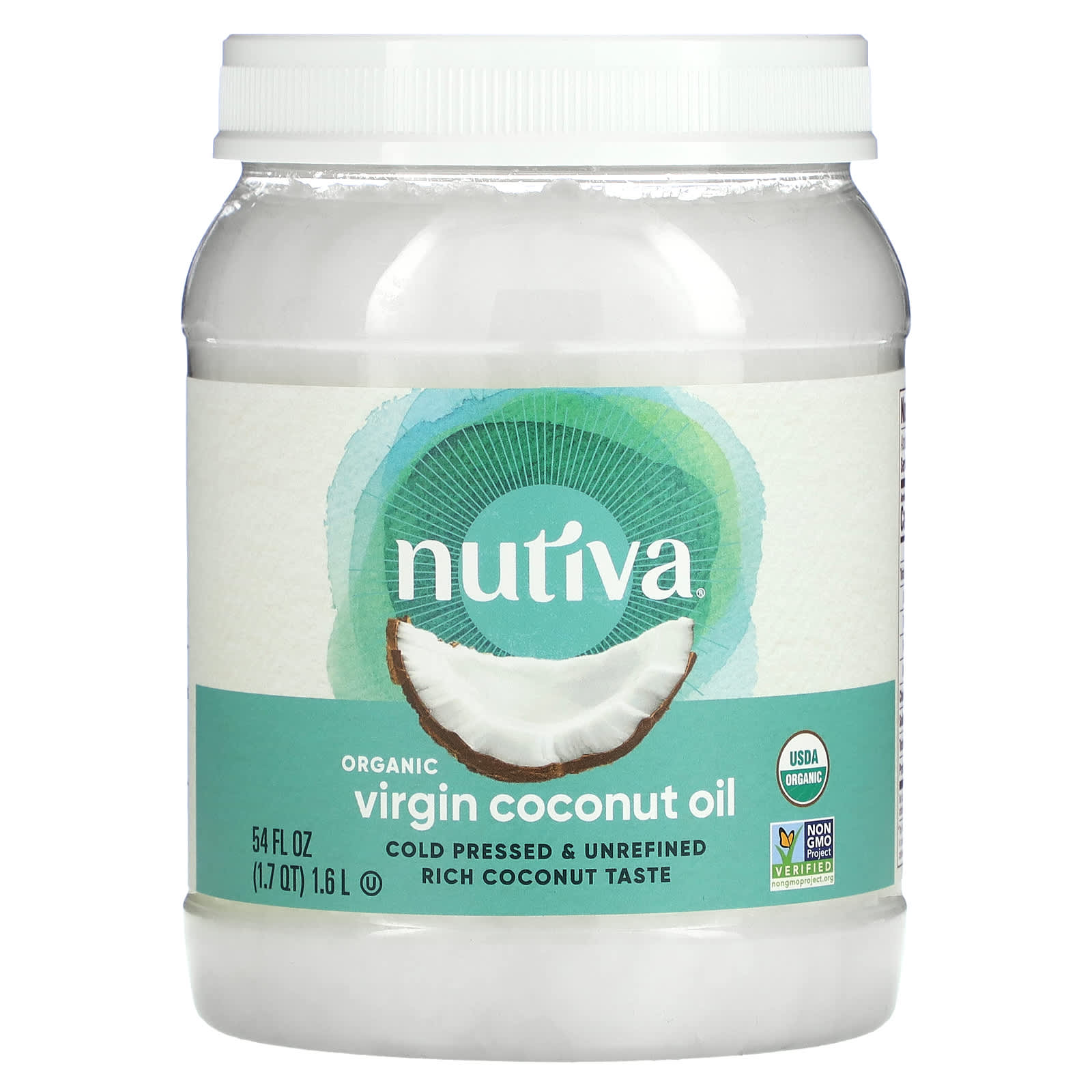 Nutiva, органическое кокосовое масло, первого отжима, 54 жидких унции (1,6 л)