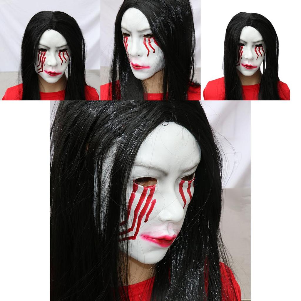Horror Npc Latex Sadako Mask With Long Hair And Blood Detail For Ghost Themed Events And Cosplay