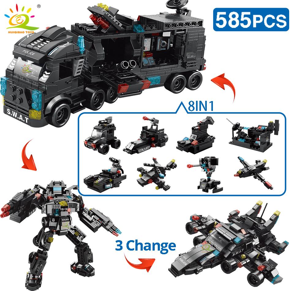 Non-Toxic Swat Police Truck Model Building Blocks City Helicopter Vehicle Car Figures Bricks Educational Toy For Children Gift