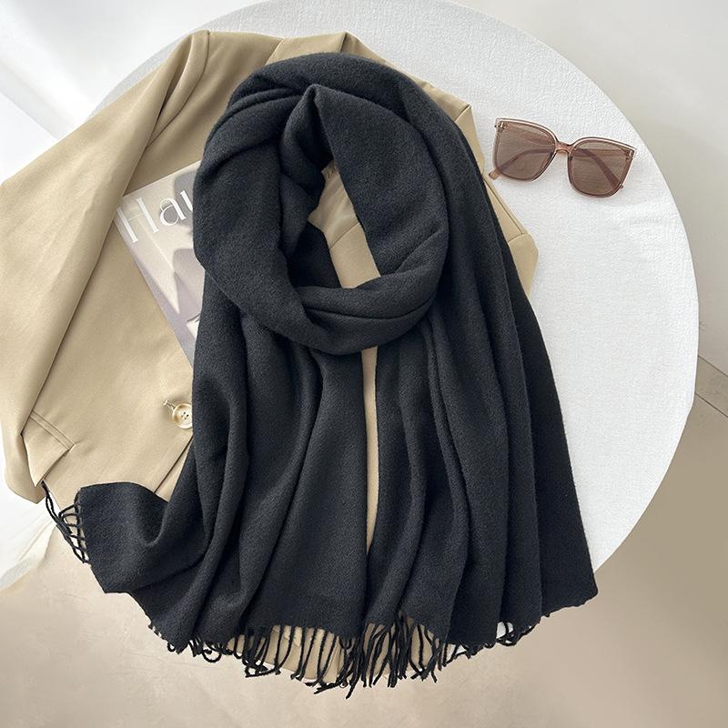Scarf autumn and winter atmosphere solid color imitation cashmere women's temperament literary niche soft waxy warm fringed scarf shawl