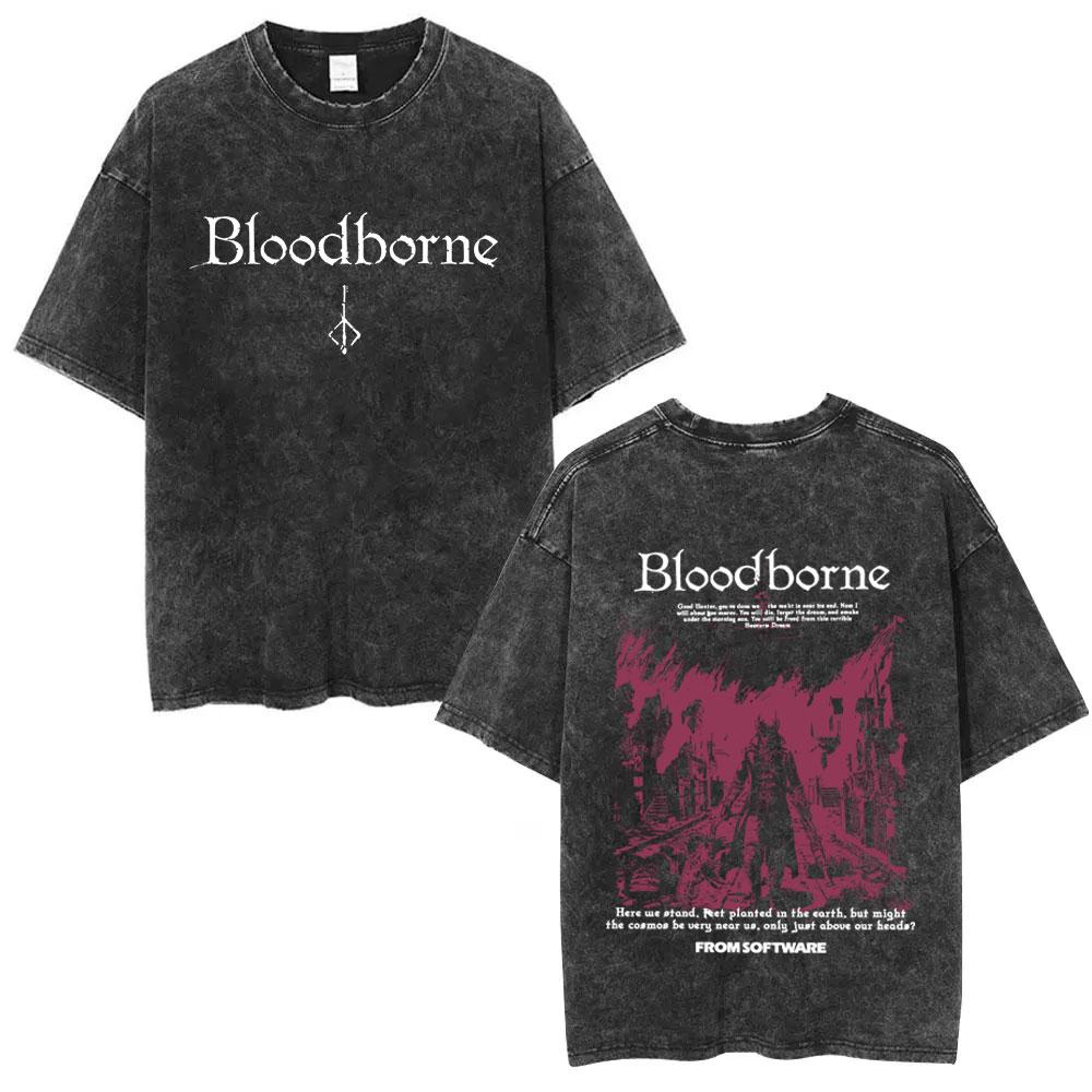Стирка Винтажная Игровая Футболка Bloodborne Fear The Old Blood Мужская Женская Повседневная Оверсайз Футболка Мужская Высококачественные Хлопковые Футболки S