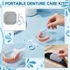 Portable Denture Cleaning Case with Brush and Tool Kit Compact Dental Retainer Storage Box for Daily Oral Hygiene and Denture Care
