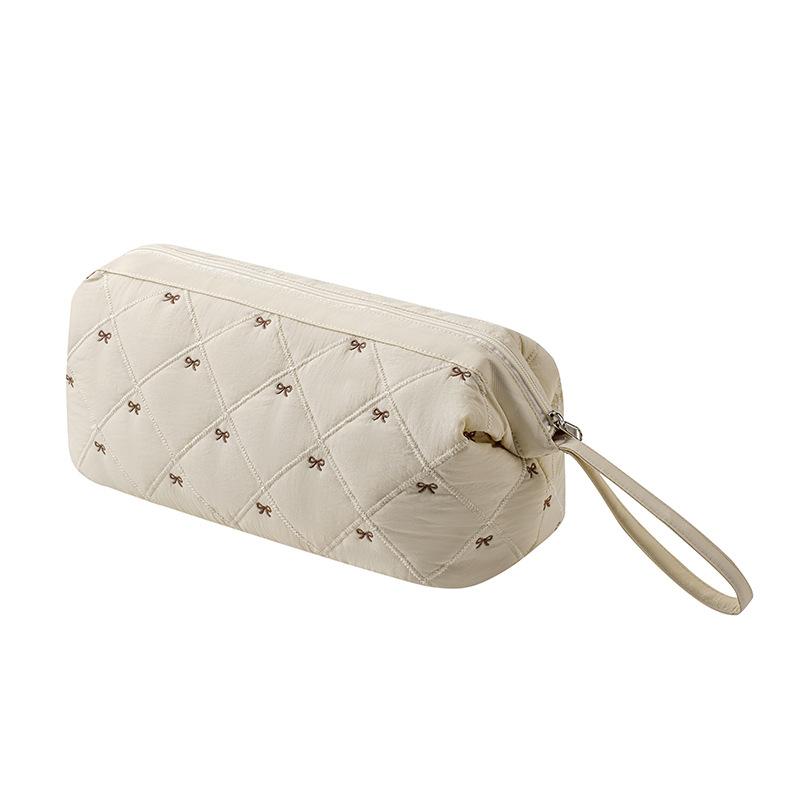 1Pc Women Hair Dryer Storage Bag For Travel Cute Bow Embroidery Quilted Hair Tools Waterproof Zipper Cosmetic Bags