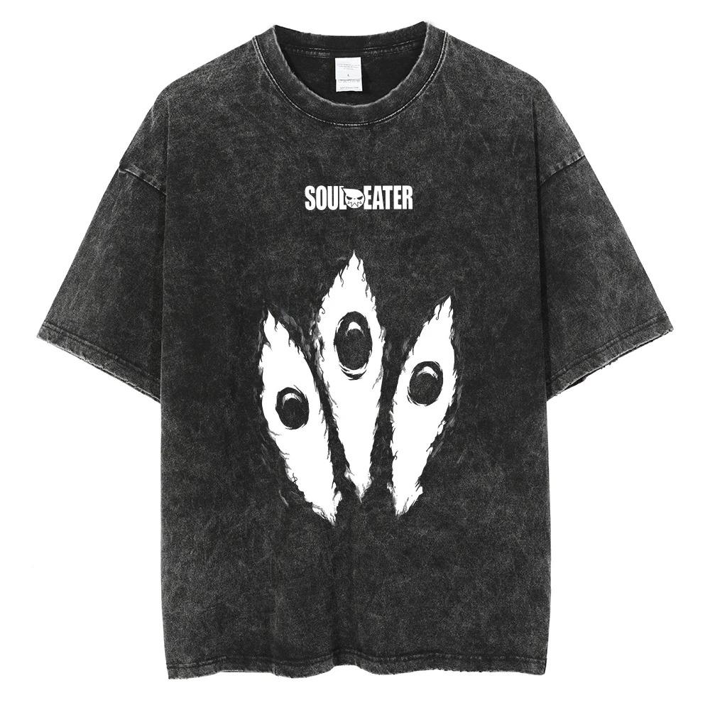 Hot Sale Classic Anime Soul Eater Graphic Print Tshirt Men Women Vintage Washed Cotton Comfortable Oversize Top Summer New Tees