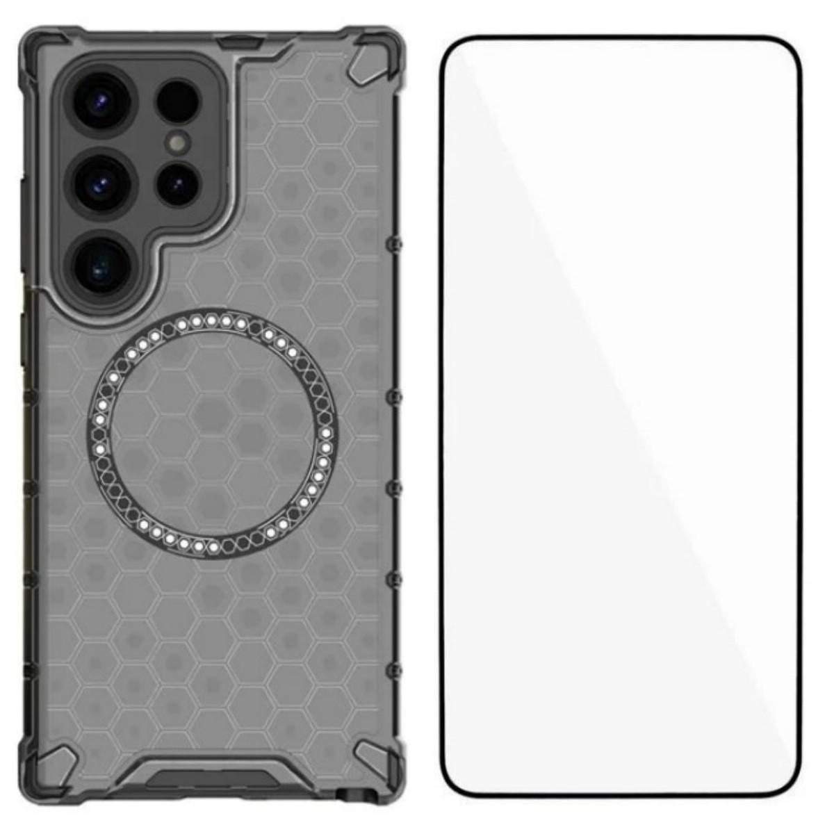 

For Samsung Galaxy S24 Ultra Case Compatible with MagSafe WANLONFENG FC Series TPU+PC Phone Cover with Tempered Glass Black