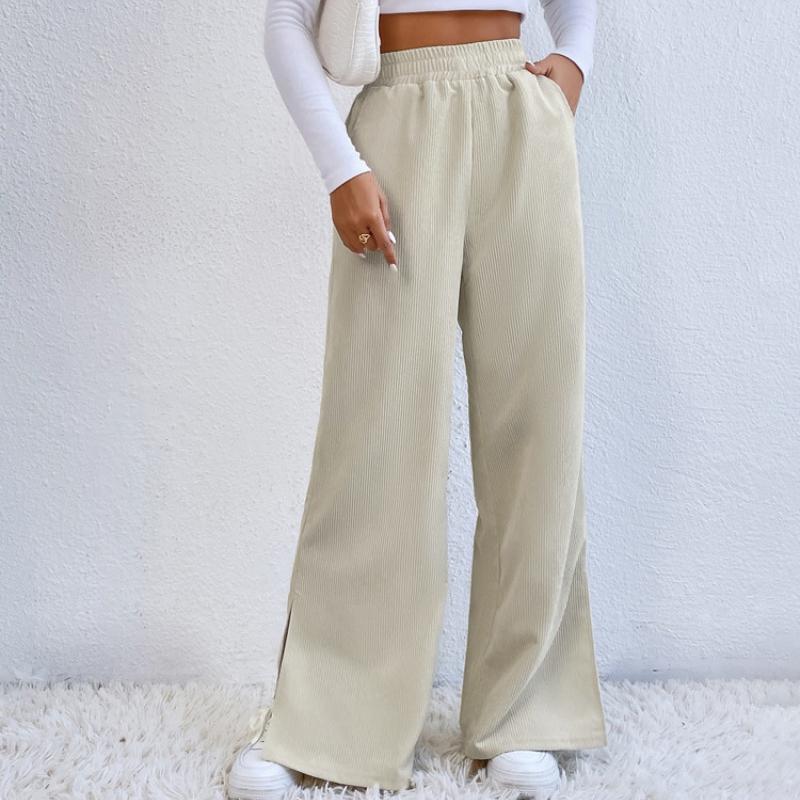 2026 New High-Waist Corduroy Pants, Women's Split Hem & Color Block Casual Trousers for Autumn Winter