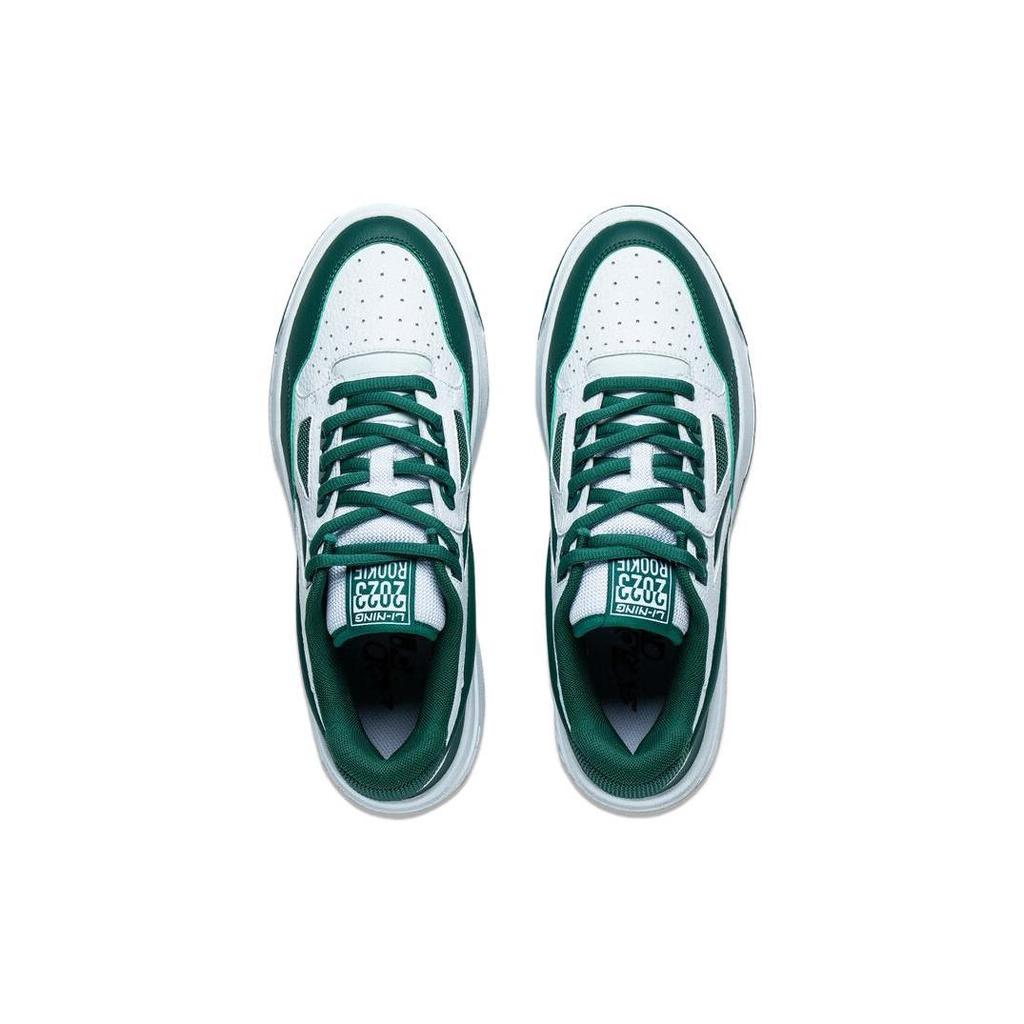 Li Ning Rookie 2 Comfortable Slip Resistant Abrasion Resistant Low top Skateboard Shoes Men's White Green ABCT039-3