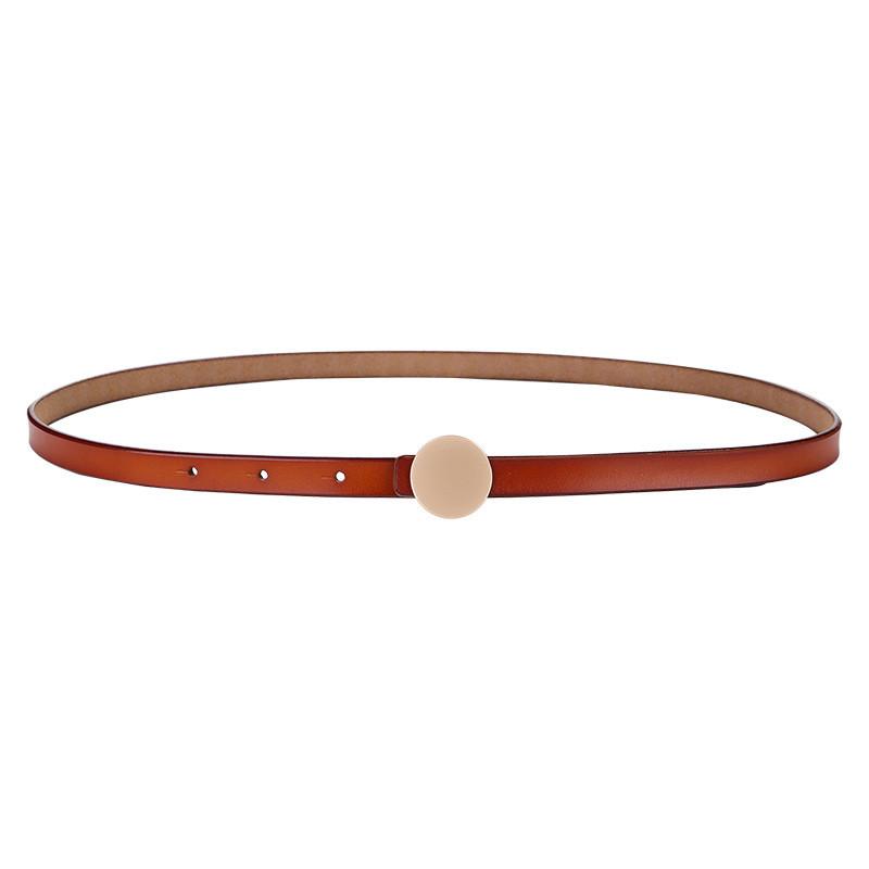 Pure Leather Thin Waist Belt For Dresses With Metal Buckle For Womens Fashion