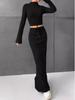 Women's Slimming Lace-up Long Dress Set - Solid Color for Autumn/Spring