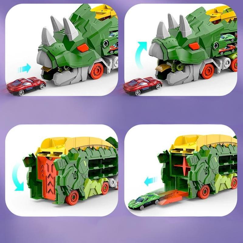 Children's Dinosaur Throwing Car Toy Triceratops Sliding Track Alloy Deformation Tyrannosaurus Rex Play Vehicle Model
