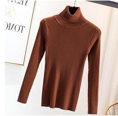 Women's Turtleneck Knit Sweater Slim Fit Solid Color Long Sleeve Thermal Base Layer Top For Autumn Winter