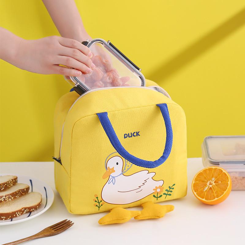 Adorable Yellow Duck Bento Bag Cute Cartoon Handbag Canvas Thermal Bag