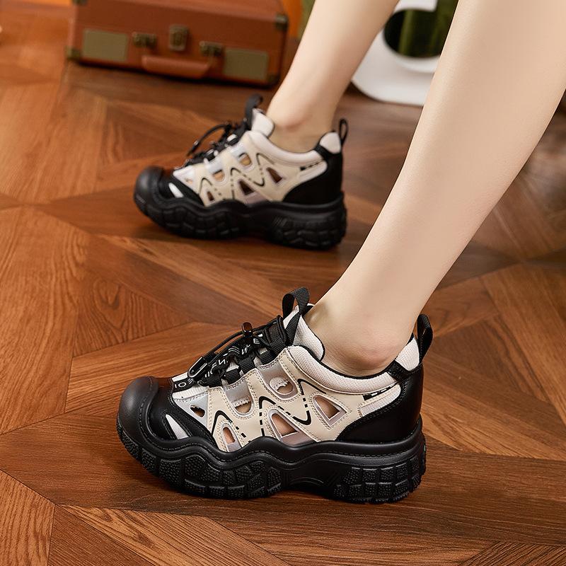 Inner heightening dad shoes women's 2025 spring and summer new sandals hollow sports shoes versatile lightweight casual outdoor shoes