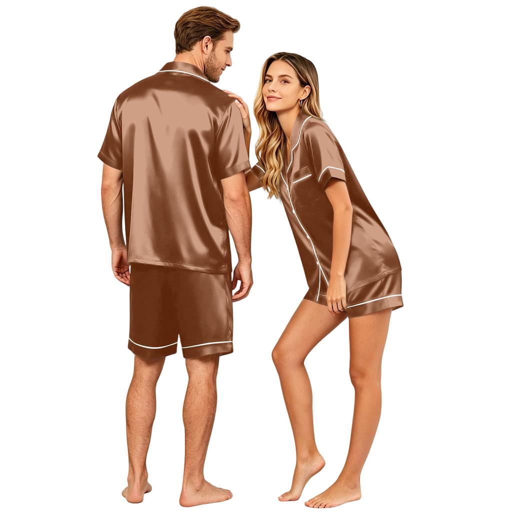 Couple Matching Pajama Set Short Sleeve Button Down Shirt and Shorts Soft Lightweight Lounge Sleepwear Set S-XXXXL for Men and Women