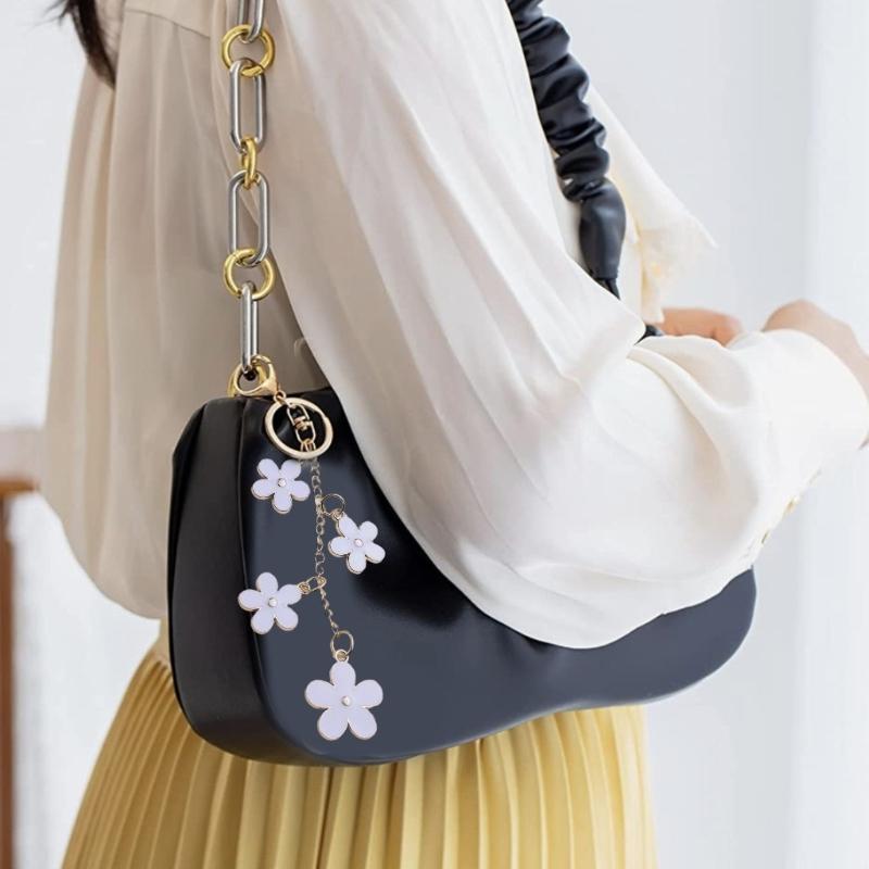 Elegant Flower Keychain Sturdy Alloy Bag Charm Fashion Accessory for Trendy Women Ladies Waterproof Oil Drop Designs
