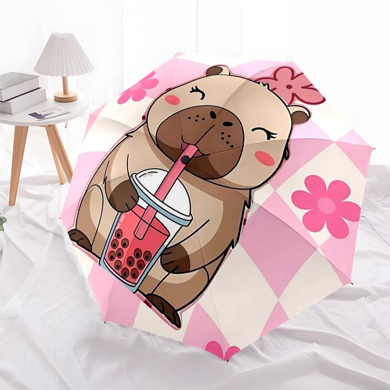 Capybara Themed Travel Umbrella-8 Ribs Automatic Opening and Closing, Portable Folding Design, Compact and Stylish Umbrella Suitable for Out