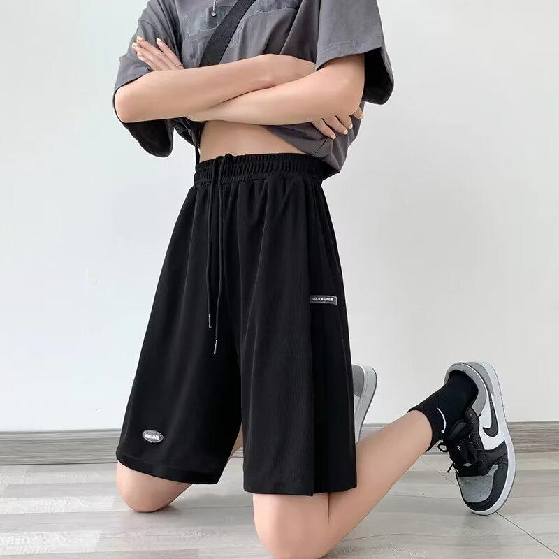 

Женские спортивные шорты свободного кроя с высокой посадкой средней длины 5XL чёрный