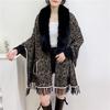 2022 Women Fur Collar Knitted Loose Cape Winter Faux Mink Velvet Warm Poncho Batwing Sleeves Cardigan Knitwear Coat With Pocket