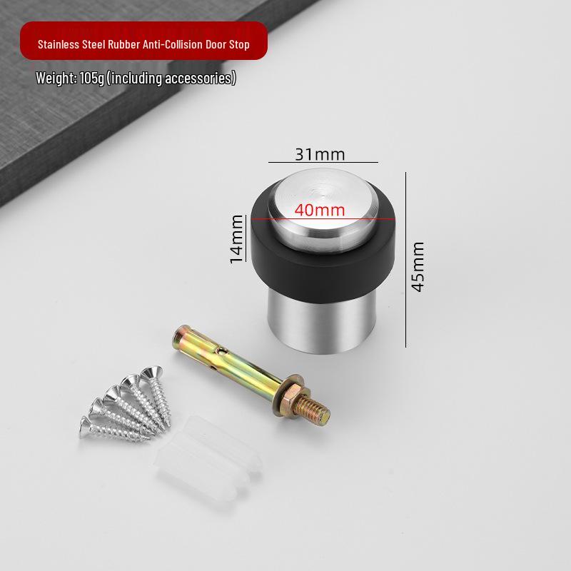 Thickened Stainless Steel Rubber Door Stopper - Hole-Free Anti-Collision Bumper for Large and Glass Doors