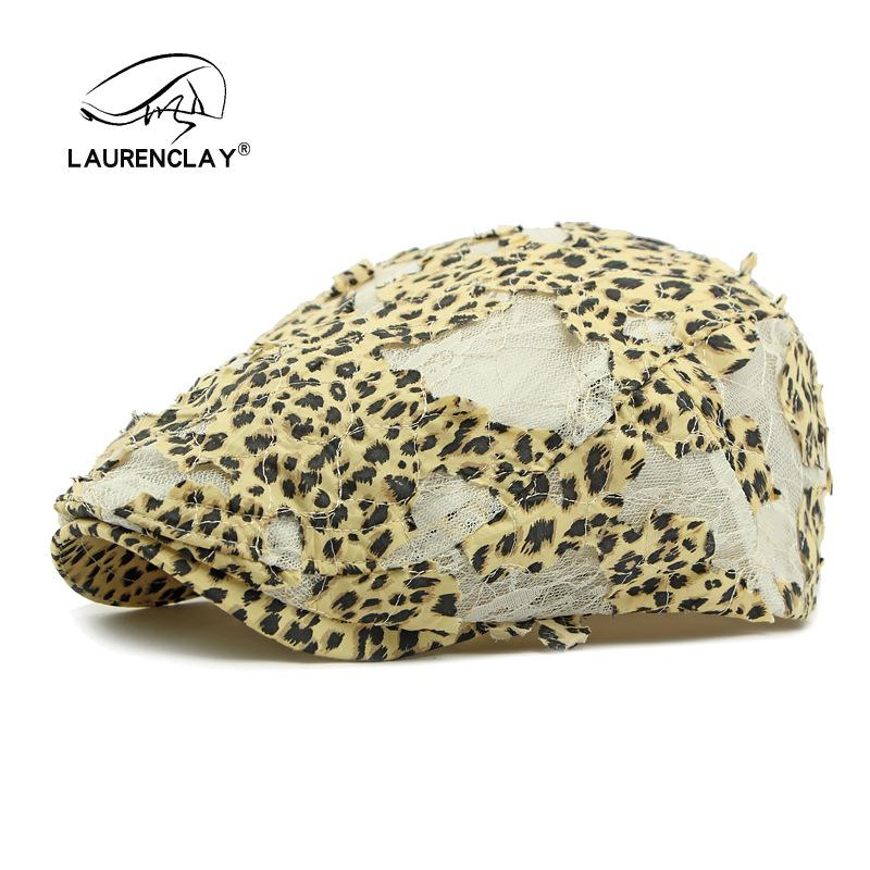 Summer new hat women's breathable lace mesh beret British retro cap leopard print forward hat tide