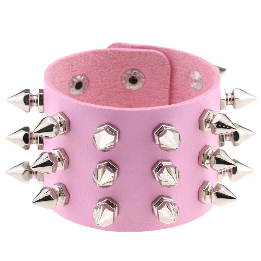 Punk Spike Studded PU Leather Bracelet for Men Women 3-Row Cone Rivet Cuff Wristband Gothic Jewelry