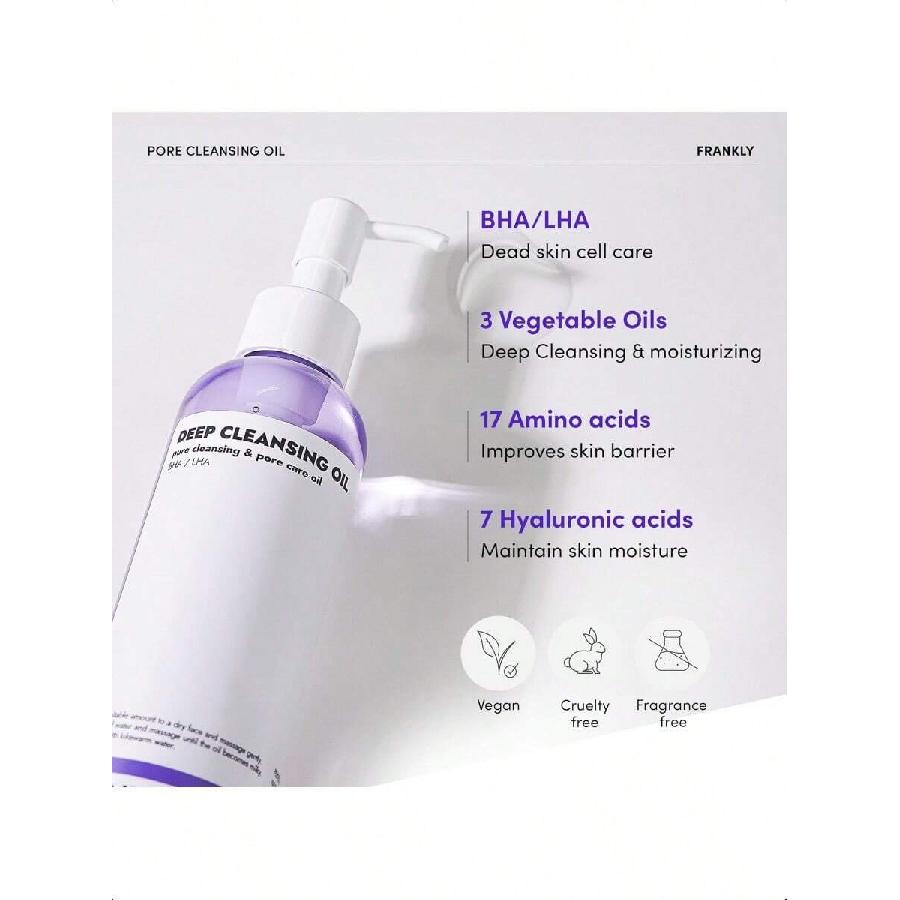FRANKLY Pore Cleansing Oil - 200ml | Powerful Blend Of Bha & Lha, Amino Acids, And Hyaluronic Acid For Effective Makeup Removal, Blackhead