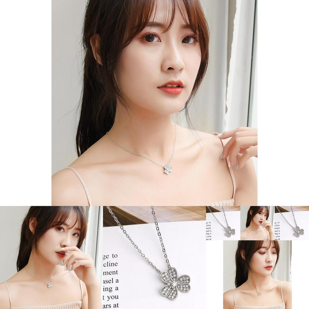 Elegancki naszyjnik z koniczynką i błyszczącym wisiorkiem z cyrkonii dla kobiet Stylowa biżuteria