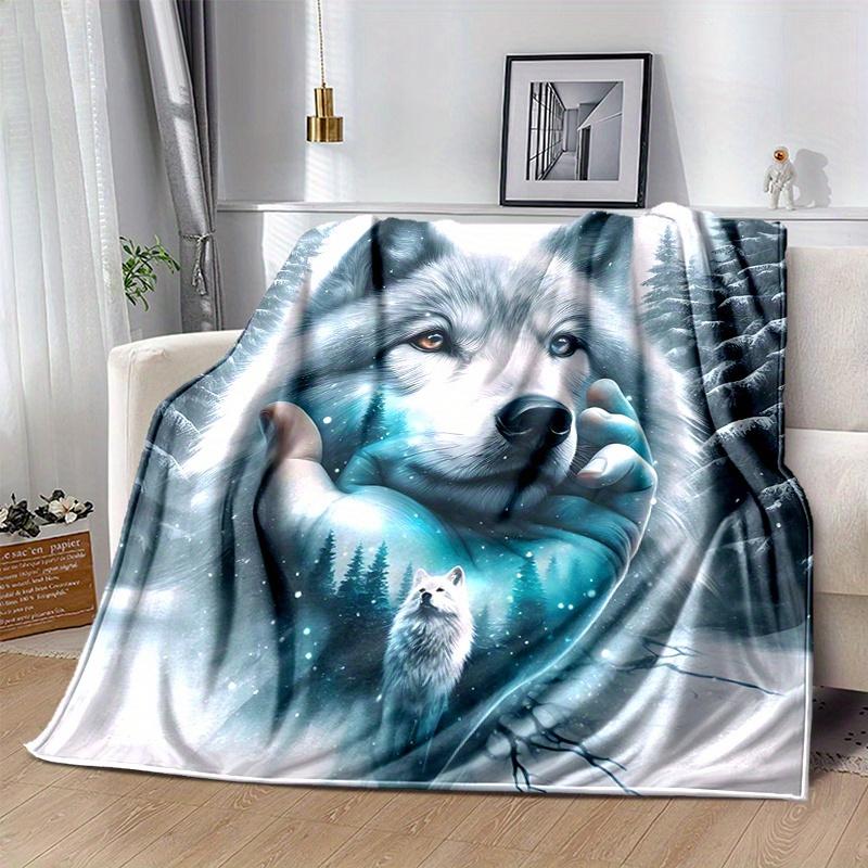 1pc Wolf amidst Snowy Forests Blanket  Soft Warms, Living Room, Travel, Camping, Car Blankets