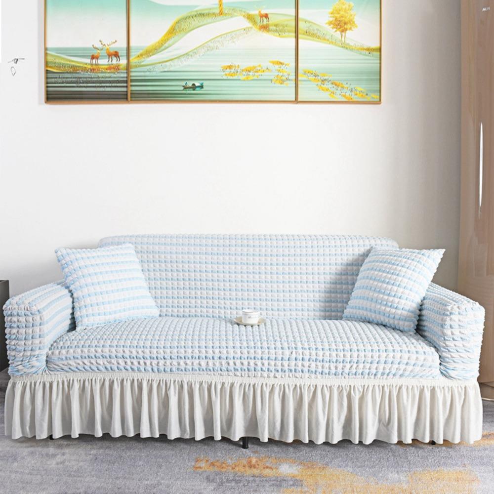Stretchable Couch Cover Full Wrap Universal Skirt Anti Slip Cat Proof Bubble Weave All Season Sofa Protector