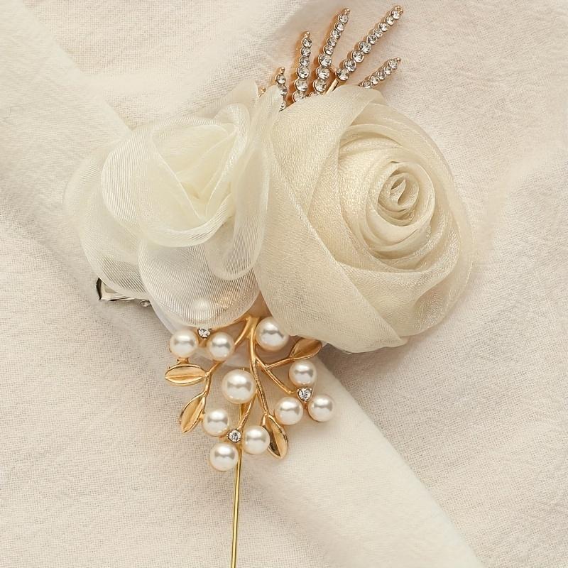 1PC Beautiful Rose with Metal High-end Groom Best Man Bride Bridesmaid Corsage for Wedding Parties