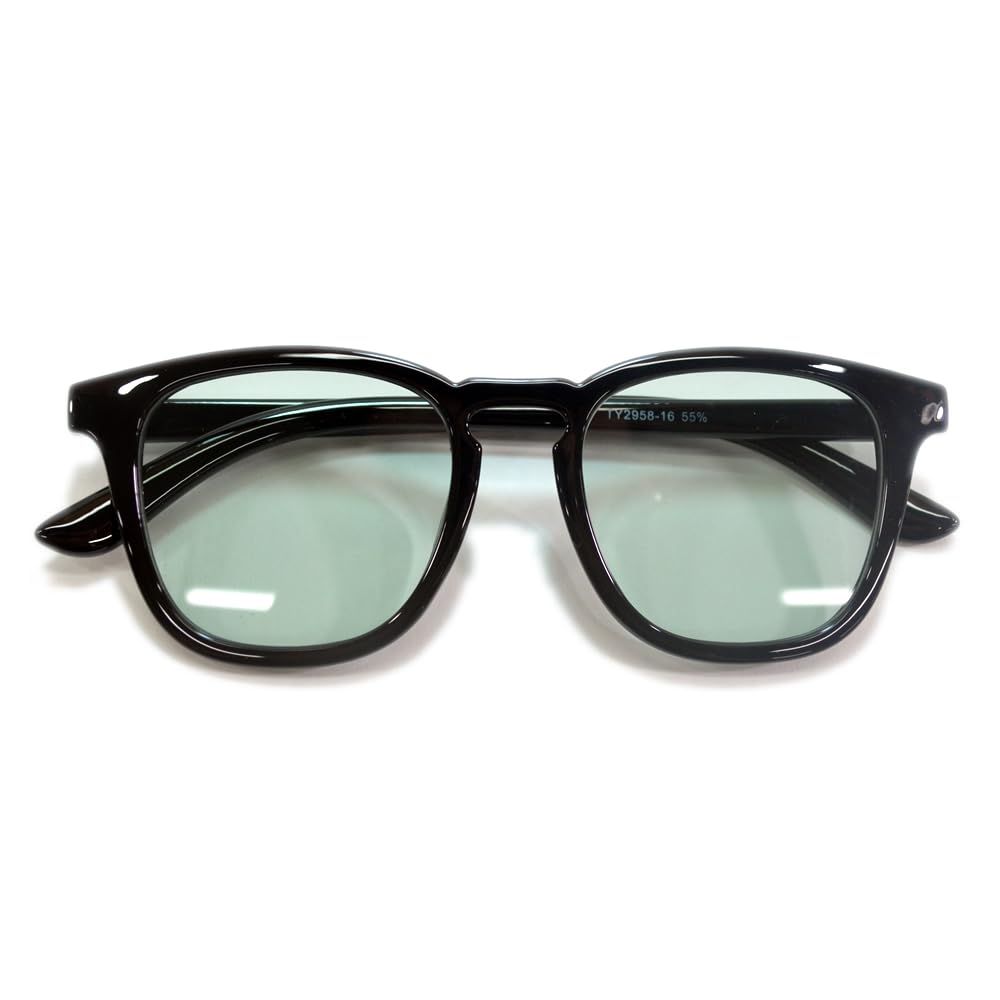 [MERRY PLEASURE] Merry Pleasure Sunglasses, Fashion Glasses, Wellington Style, Light Colored Lenses, Asian Fit, Men s & Women s (BLACK×Lt.PALE.GREEN)