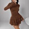 Womens Long Sleeve Dress - Solid Color Slim Fit Pleated 2025