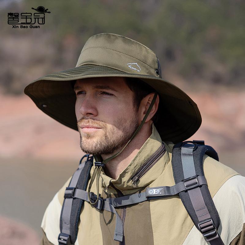 Summer breathable sun hat men's outdoor fishing mountaineering sun protection hat ice silk eaves UV protection bucket hat