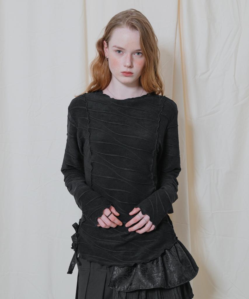 Telelu Ruffle Line Long Sleeve Black
