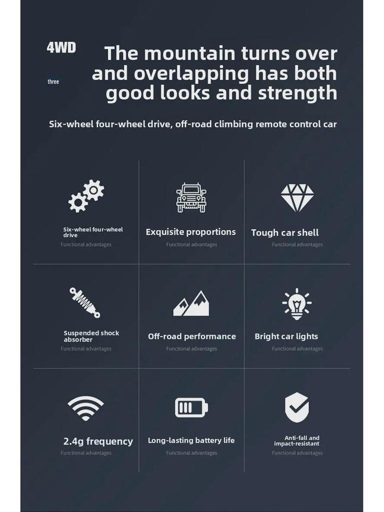 Large Alloy 6-Wheel Remote Control Off-Road Car - High-Speed Climbing Vehicle for Kids