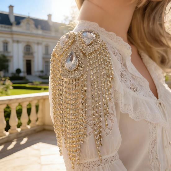 Fringe Rhinestone Epaulette Waterdrop Shoulder Epaulette Sparkling Tassel Epaulet Accessory for Costume Party Stage Performance