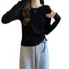 Women's Slim Fit Long-Sleeve Drawstring Pleated Top - New Autumn/Winter Design with Irregular Hem